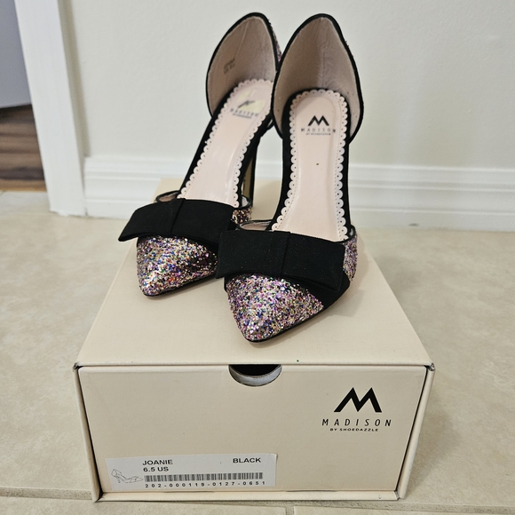 Madison Shoes - Madison Black and Glitter Women's Heels
